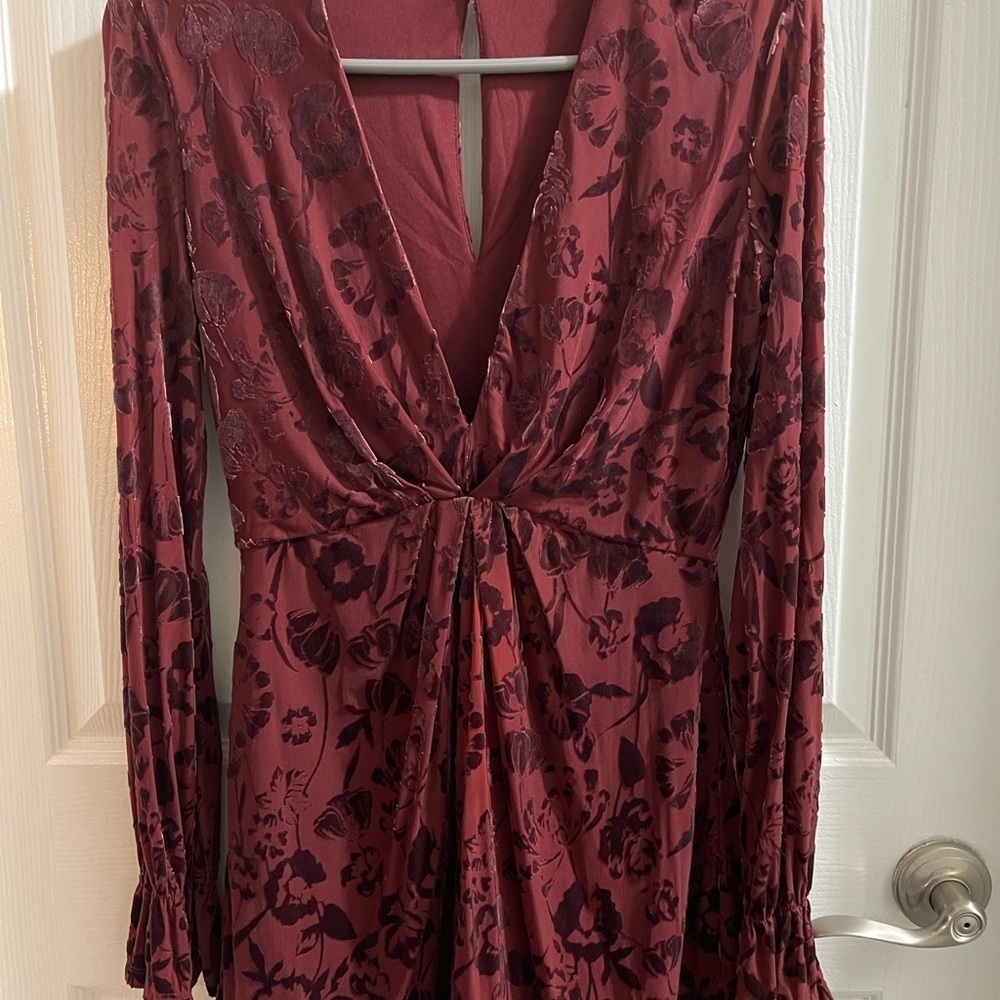 Lush Burgundy Floral Long-sleeve Romper